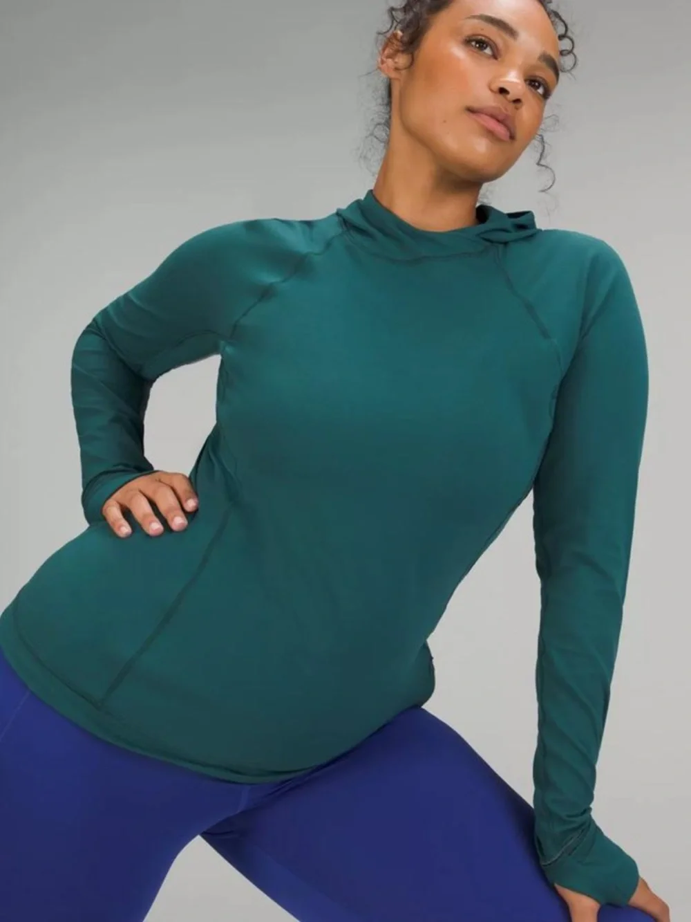 Lululemon it’s Rulu Teal Green Blue Long Sleeve Hooded‎ Top Shirt 12